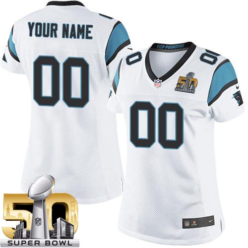 Women's Elite Super Bowl L Nike Jersey White Road - Customized NFL Carolina Panthers